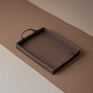 Elegant Polished Finish Leather Tray with Raised Sides for Wedding Diwali Dining Serving or Coffee <b>Table</b> Arrangements - Product Image 5