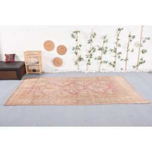 Tapis turc vintage 5.7 X 10.6ft grande surface motif abstrait laine matériau support en Latex pour couloir chambre nouveau modèle couleur rose - Product Image 1