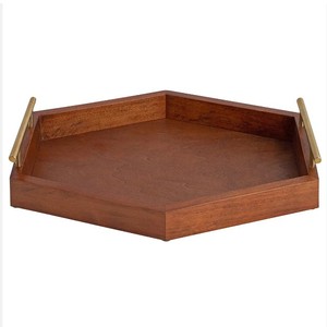 Plateau hexagonal de qualité exportable avec poignées en métal couleur bleu marine et or-Plateau d'appoint chic pour pouf, console ou plateau de décoration intérieure - Product Image 6