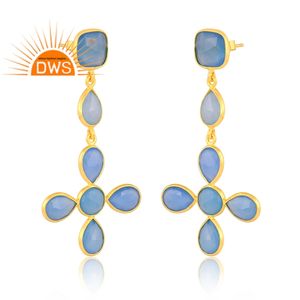 Pendientes colgantes de piedras preciosas de Calcedonia azul Natural chapados en oro de 18 quilates de la mejor calidad, fabricante de joyería fina Demi - Product Image 2