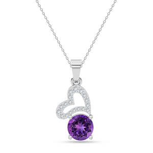 Chaîne pendentif Cœur violet Venti en argent plaqué rhodium et or, style tendance, ornée d'améthyste, de zircon et de diamant, pour fiançailles chrétiennes - Product Image 1
