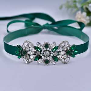 Bridella BS86KL Green Rhinestone & <b>Pearl</b> Adjustable Fit <b>Belt</b> for Brides-Weddings & Formal Events - Product Image 2