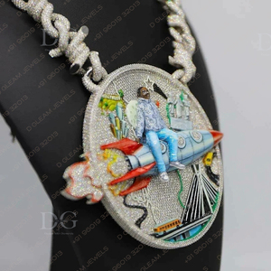 Men's Custom Hip Hop Moissanite Iced Out Glow in Dark Sterling Silver <b>Necklace</b> with Chain Gift for Him Party Wedding - Product Image 6