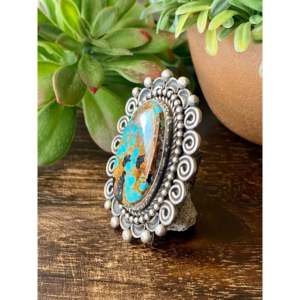 Alex Sanchez Kings Manassa Turquoise & Sterling <b>Silver</b> <b>Boho</b> <b>Ring</b> Size 5.5 Bezel Setting Vermeil Plating for Everyday Wear Gift - Product Image 4