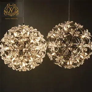 Lustre rond à petites fleurs, boule de fleurs en cristal lumineuse, décoration de plafond, suspension à LED pour mariage