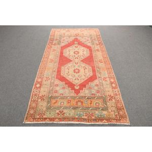 Alfombra de 3.7x7.5 pies, Alfombra Turca Vintage, Alfombra Roja con Diseño Floral - Product Image 1