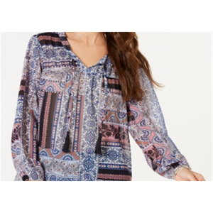 Style & Co Pull en mousseline de soie pour femme, imprimé, avec franges, bleu, taille M, pour le printemps/été - Product Image 3