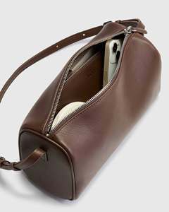 Sac à bandoulière en cuir véritable, deux sangles, 45-55 cm, fermeture à boucle, marron foncé, minimaliste, vintage, pour femme, toutes saisons, usage quotidien - Product Image 4