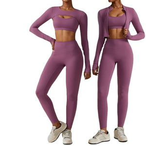 Ensemble de yoga pour femmes avec logo personnalisé, motif uni, tenue de sport, vêtements de sport, avec taille plus, équipement de fitness - Product Image 1