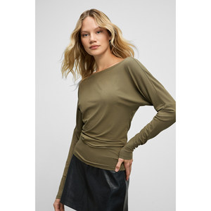 Chemisier ajusté en tissu extensible à col bateau pour femme GRIMELANGE RALIVEA - Product Image 2
