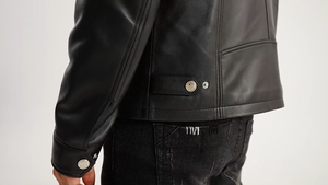 Veste en cuir pour hommes, veste en cuir d'agneau avec fermeture éclair complète sur le devant, poignets à pression en métal de style décontracté - Product Image 3