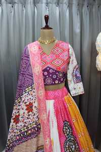 Garba lehenga choli งานกระจกทำมือ & bandhani พิมพ์ ghagra สำหรับผู้หญิงเทศกาลและงานปาร์ตี้ - Product Image 5