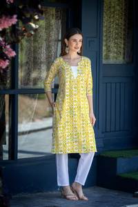 Support/Adulte Design à feuilles persistantes Magnifique à la recherche de rayonne lourde Kurti pour vêtements de festival disponible au meilleur prix de gros - Product Image 5