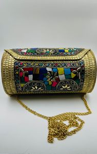 Custom Made in Egg Shaped,metal Applique Tribal Mosaic Bags with Chain Handle for Resale by Fashion Accessory Stores for Resale - Product Image 3