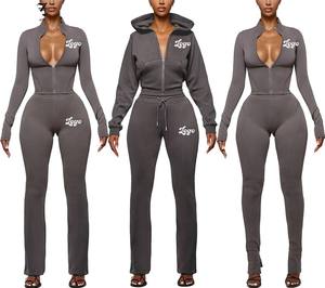 Chándal de invierno para mujer con capucha, personalizado con logo bordado, de alta calidad, transpirable, de color liso, lavado ácido, largo completo, para venta al por mayor. - Product Image 5