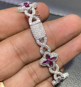 กำไลข้อมือสีขาวทอง10K น่ารักฮิปฮอปสีชมพูลายหินอ่อนลายคิวบิกโคลเวอร์สร้อยข้อมือเพชร7ctw เจียระไนแบบสดใสได้รับการรับรองมาตรฐาน IGI - Product Image 4