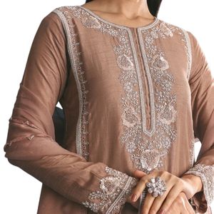 Marrone seta paillettes Cutdana Kurta Sharara con Dupatta abito di lusso da festa Sharara per le occasioni speciali da donna - Product Image 4