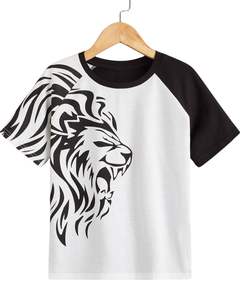 เสื้อยืดลายกราฟิกสิงโตขาวดำ แขนแร็กแลน สไตล์ลำลอง สตรีทแวร์ ผ้าฝ้าย แขนสั้น แฟชั่นฤดูร้อน ทรงโอเวอร์ไซส์ ใส่ได้ทั้งชายและหญิง - Product Image 1