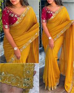 Trending Bollywood Designer Saree Collection Zari Embroidery Work With <b>Glittering</b> Sequins Work On Mysore Cotton Slub <b>Fabric</b> - Product Image 1