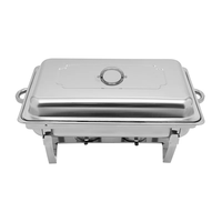 Plat de service en acier inoxydable de forme ovale triple avec support décoratif et couvercles pour hôtels, restaurants, traiteurs et fêtes