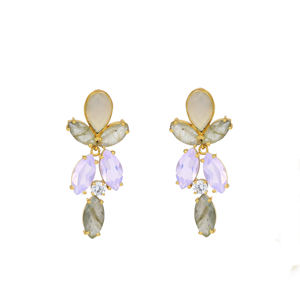 Nouvelles boucles d'oreilles pendantes en argent sterling 925 plaqué or, labradorite, calcédoine, élégantes, bijoux fins pour mariage, cadeau de fête - Product Image 1