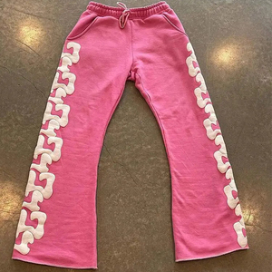 Custom Fleece Joggers Cintura Cordón Sun Faded Puff Print Pantalones de chándal Lavado ácido French Terry Baggy Pantalones de chándal Hombres - Product Image 1