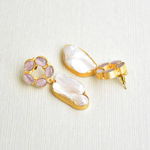 Bulk Brass <b>Hoop</b> <b>Earrings</b> Natural Pearl Natural Semi Precious Stone Satin Brass Finish Unique Designer Pattern High Quality - Product Image 3