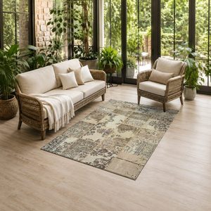 Tapis de salon en chenille antidérapant, imprimé numérique, style ethnique Kilim, beige et marron, lavable en machine, vente en gros - RUGS DEPOT LXDP-0043 - Product Image 6