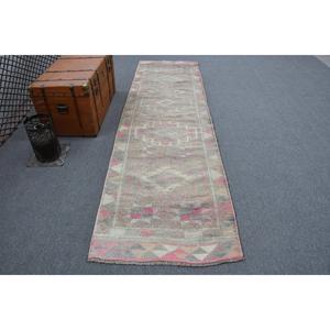 Tapis turc 2,9 x 10,5 pieds, tapis de couloir vintage, tapis persan en laine gris rose - Product Image 1