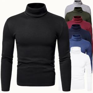 T-shirt à manches longues à col montant chaud en polaire pour homme, décontracté, pour l'automne et l'hiver, grande taille, tissu en élasthanne - Product Image 1