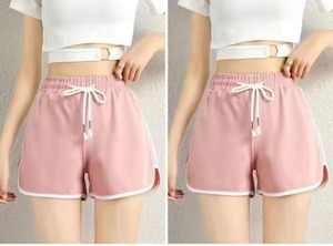 Short de planche en coton et lin taille haute pour femmes européennes et américaines à la mode bourgeon floral grande jambe large cordon de serrage teint uni - Product Image 4