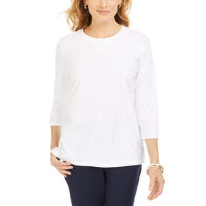Top Sportivo Casual da Donna Karen Scott, Manica 3/4, Bianco, Taglia S, Traspirante con Vita Naturale - Product Image 1