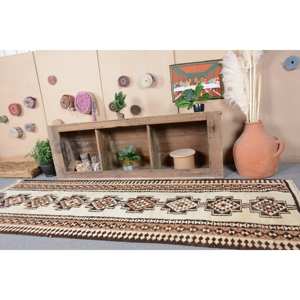 Tapis Vintage en Laine Turque 3.3 X 9.6ft Ethnique Patchwork Design Marron Beige Couleurs pour Décorations de Salon 4m Largeur 9x12 Latex - Product Image 2