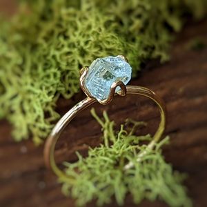 Bohemian Aquamarine Rough Gold Plated Rings Natural Raw Gemstone Electroplated Jewelry for Party Minimalist style - Product Image 6