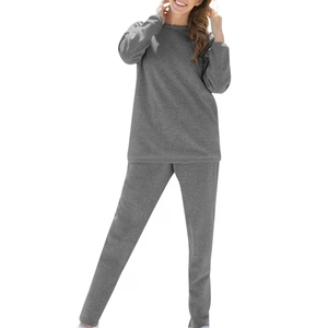 Ensemble de survêtements en molleton de coton pour femmes de haute qualité, style décontracté populaire, motif uni, écologique, respirant, séchage rapide, 2 pièces - Product Image 6