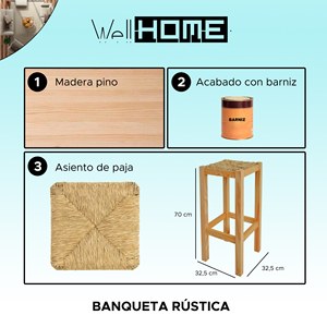 WELL HOME Panca Alta Quadrata in Legno Rustico con Finitura Verniciata 32.5x32.5x70 cm, Sgabelli da Bar - Product Image 2
