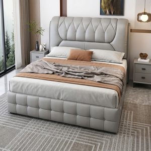 Base de Cama King Size Minimalista Italiana de Lujo, Tapizada en Cuero Nappa Mate, Plataforma Baja, Muebles para Recámara Principal - Product Image 3