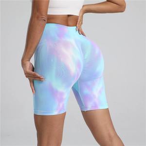 Hot Sale Seamless Aurora Tie Dye Yoga Biker Shorts Women's Four-way Stretch High Waist Hip Lift Gradient Gym Sports <b>Tights</b> - Product Image 4