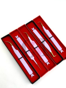 Pince à épiler en acier inoxydable pour Extension de cils, meilleur revêtement en poudre lilas, papillon, différents Styles, pointe dorée, outils de beauté - Product Image 5