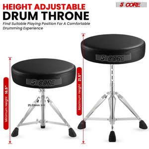 5 Core <b>Drum</b> Throne 3 Thick Padded Memory Foam Comfortable Drummer Stool 200Lb Capacity Adjustable - Product Image 5