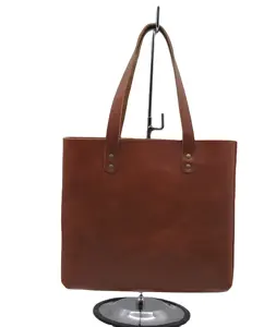 Handmade Leather Tote Bag Large Shopper Women Shoulder Handbag For College Office Daily Use