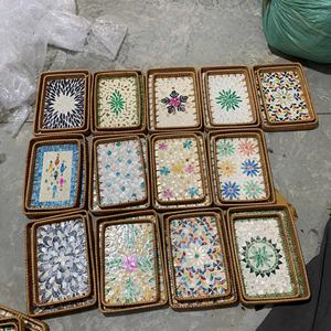 Plateau de service en rotin fait main avec incrustation de nacre, plateau tissé décoratif pour la décoration de la maison, l'hôtellerie et les cadeaux - Mme Tarina - Product Image 6