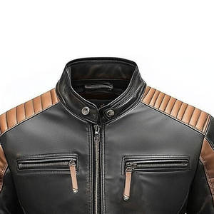 เสื้อแจ็คเก็ตผู้ชายแฟชั่นฤดูใบไม้ร่วงฤดูหนาวสไตล์วินเทจ หนัง PU สีพื้น ซิป ปรับขนาดได้ คอตั้ง สไตล์ลำลอง โลโก้ด้านหน้า กันน้ำ - Product Image 2