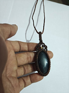 Collar de macramé hecho a mano, gemas de labradorita, 25X40mm, forma ovalada aproximada, ajuste de bisel de hilo de Color azul para ropa de fiesta, San Valentín - Product Image 3