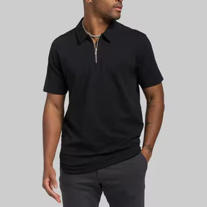 Haute qualité hommes Polo T-shirt Slim Fit avant 1/4 Zip Golf Sportswear Golf Polo 100% coton tissu chemise conception personnalisée - Product Image 6
