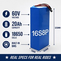 Paquete de Baterías de Litio de 60V 20Ah 18650 para Motocicleta Eléctrica, BMS Integrado 16S8P para Scooter y Bicicleta Eléctrica