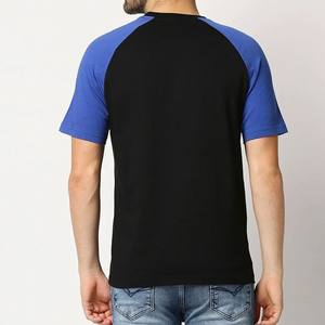 Camiseta de Hombro Reglan de Primera Calidad 100% Algodón, Diseño Sólido con Combinación de Azul y Negro, Camiseta Holgada para Hombre - Product Image 3