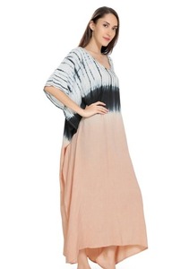 Maxi Kaftan Style Tie Dye <b>Dress</b>-100% Cotton Long Sleeve V-neck-A-Line Silhouette-Loose Fit Summer Beach Wear - Product Image 4