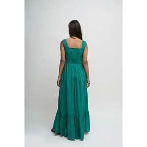 Vestido Largo Verde de Verano para Mujer, Estilo Gótico, con Mangas Cortas, Escote Fruncido, Estampado Floral, Informal, para Vacaciones - Product Image 4