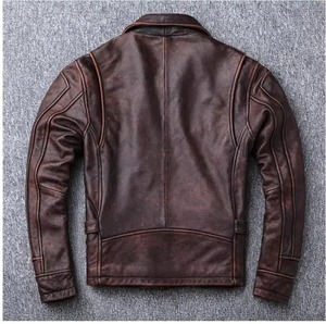 Veste en cuir de vachette marron Vintage de haute qualité pour hommes en cuir de peau de mouton véritable manteau en tissu de toile de qualité naturelle - Product Image 3